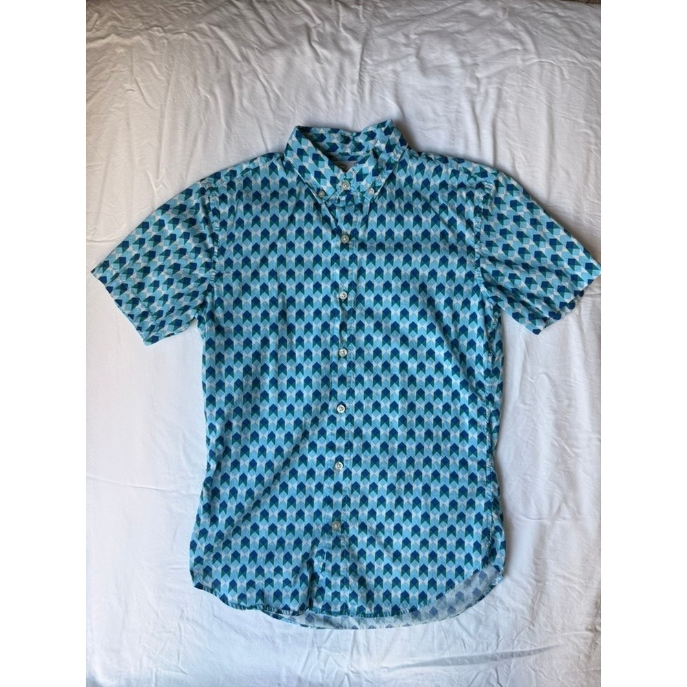 Bonobos Slim Fit Short Sleeve Button Down Shirt Blue Abstract XS Short